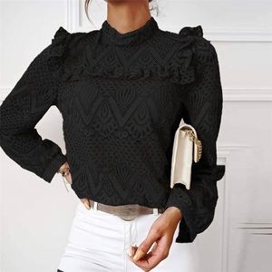 Black lace patchwork ruffle blouse